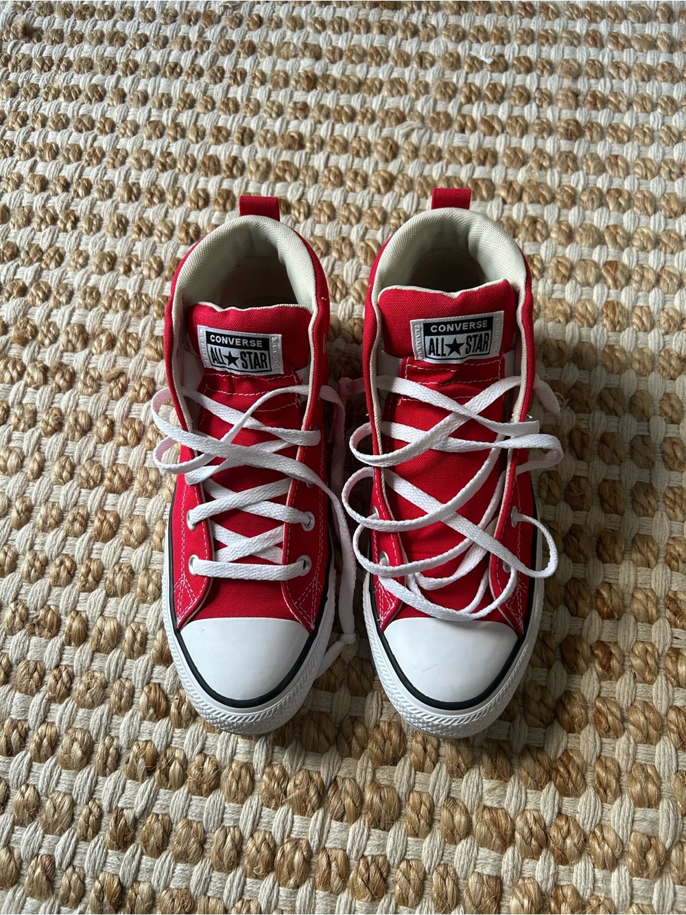 Converse Unisex Red and White Mid-Top Sneakers